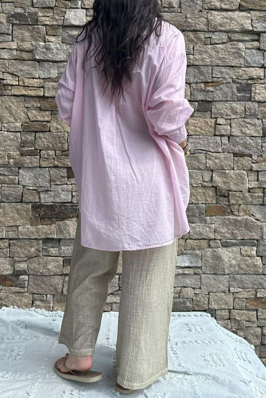 Shayle Indian Cotton Boyfriend Beach Shirt Sugar